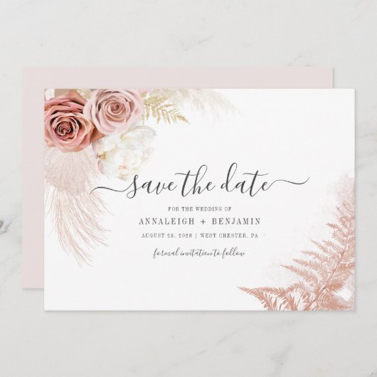 Save The Date Élégant Mariage en terracotta en laiton Pampas (Devant / Derrière)