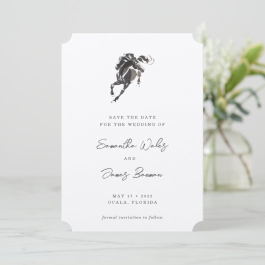 Save The Date Elégant Mariage équestre classe aquarelle (Debout devant)