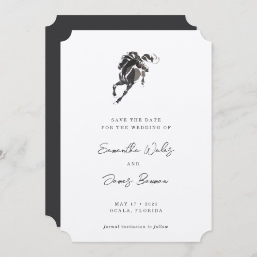 Save The Date Elégant Mariage équestre classe aquarelle (Devant / Derrière)