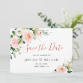 Save The Date Élégant Mariage Eucalyptus Blush Fleurs Roses (Debout devant)