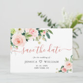 Save The Date Élégant Mariage Eucalyptus Blush Fleurs Roses (Debout devant)