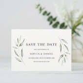 Save The Date Élégant mariage feuille verte aquarelle (Debout devant)