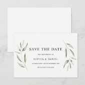 Save The Date Élégant mariage feuille verte aquarelle (Devant / Derrière)