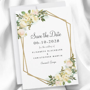 Save The Date Elégant mariage Fiançailles Aquarelle Floral Or