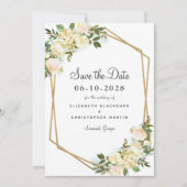 Save The Date Elégant mariage Fiançailles Aquarelle Floral Or (Devant)