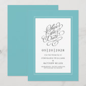 Save The Date Élégant Mariage Fiançailles Calligraphie Script Aq (Devant / Derrière)