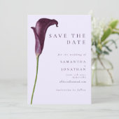 Save The Date Élégant mariage fleur de lys calla pourpre (Debout devant)