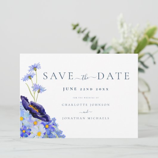 Save The Date Élégant Mariage Fleur sauvage (Debout devant)