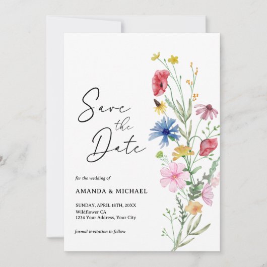 Save The Date Élégant Mariage Fleur sauvage (Devant)