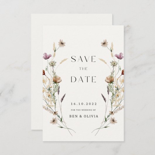 Save The Date Élégant mariage Fleur sauvage Enregistrer les cart (Devant / Derrière)