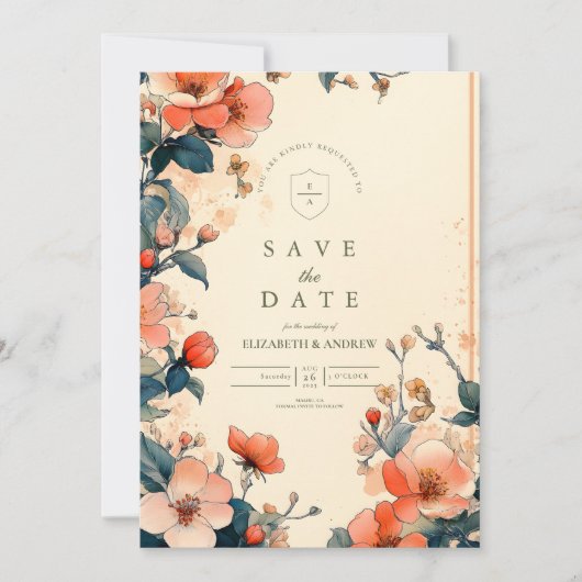 Save The Date Élégant Mariage Floral Art Nouveau (Devant)
