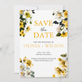 Save The Date Élégant Mariage floral blanc et jaune (Devant)