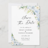 Save The Date Elégant Mariage Floral Bleu Dusty Enregistrer La D (Devant)