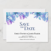 Save The Date Elégant mariage floral bleu Enregistrer la date (Devant)