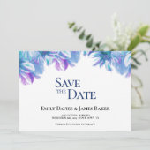 Save The Date Elégant mariage floral bleu Enregistrer la date (Debout devant)