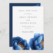 Save The Date Elégant Mariage floral bleu marine (Devant / Derrière)