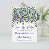 Save The Date Élégant Mariage Floral bleu turquoise (Debout devant)