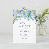 Save The Date Élégant Mariage floral Blue Hydrangea (Debout devant)