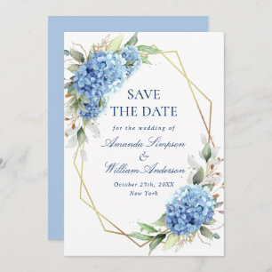 Save The Date Élégant Mariage floral Blue Hydrangea
