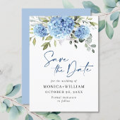 Save The Date Élégant Mariage floral Blue Hydrangea