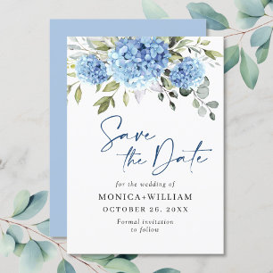 Save The Date Élégant Mariage floral Blue Hydrangea