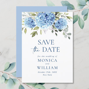 Save The Date Élégant Mariage floral Blue Hydrangea