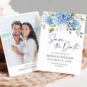 Save The Date Élégant Mariage floral Blue Hydrangea