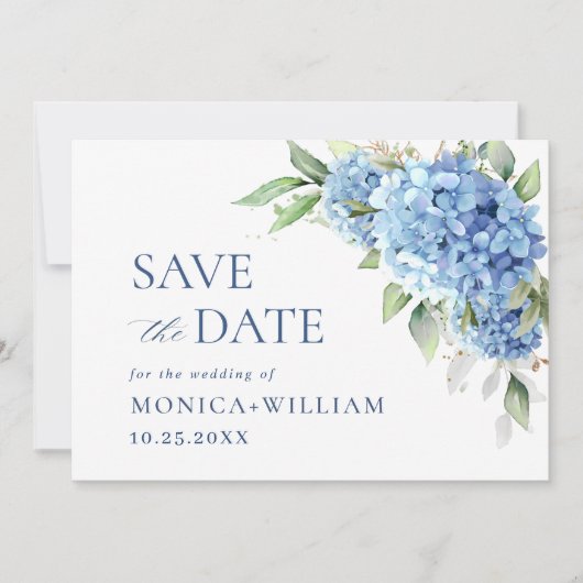 Save The Date Élégant Mariage floral Blue Hydrangea (Devant)