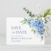 Save The Date Élégant Mariage floral Blue Hydrangea (Debout devant)