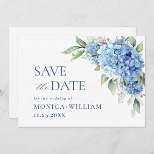 Save The Date Élégant Mariage floral Blue Hydrangea
