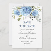 Save The Date Élégant Mariage floral Blue Hydrangea (Devant)