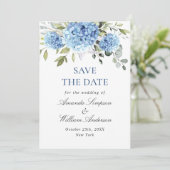 Save The Date Élégant Mariage floral Blue Hydrangea (Debout devant)