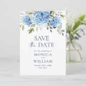 Save The Date Élégant Mariage floral Blue Hydrangea (Debout devant)
