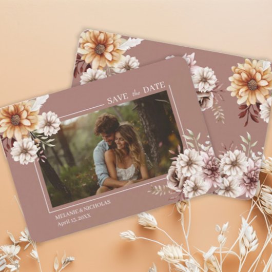 Save The Date Elégant Mariage floral Bohème