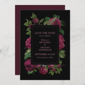 Save The Date Élégant Mariage floral bordeaux foncé (Devant / Derrière)