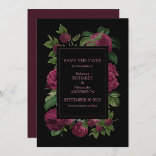 Save The Date Élégant Mariage floral bordeaux foncé