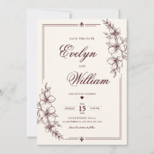 Élégant Mariage Floral Bourguignon Calligraphie Mo