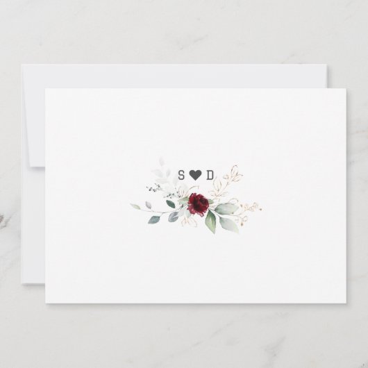 Save The Date Élégant mariage floral burgundy avec feuilles aéri (Dos)