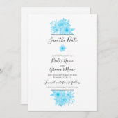 Save The Date Elégant Mariage floral couleur bleu (Devant / Derrière)