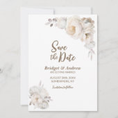 Save The Date Élégant Mariage floral crème (Devant)