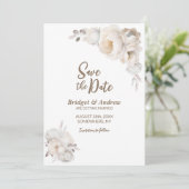 Save The Date Élégant Mariage floral crème (Debout devant)