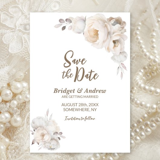 Save The Date Élégant Mariage floral crème