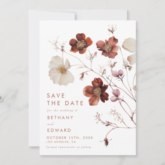 Save The Date Élégant Mariage floral d'automne (Devant)