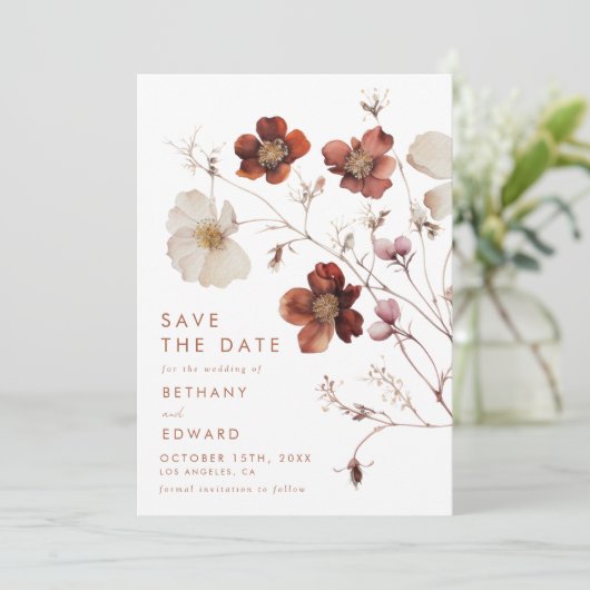 Save The Date Élégant Mariage floral d'automne (Debout devant)