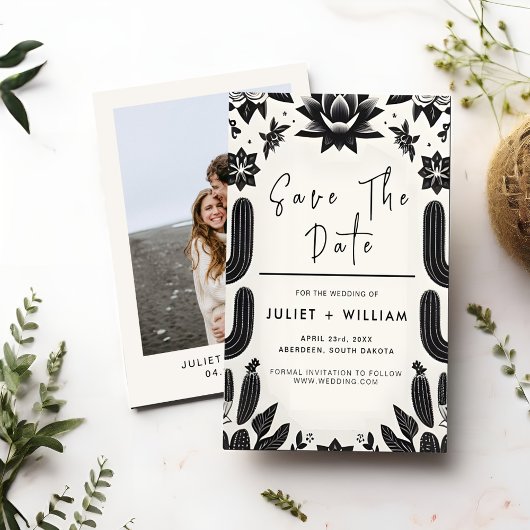 Save The Date Élégant Mariage Floral de Fiesta Cactus