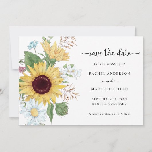 Save The Date Élégant Mariage floral de tournesol (Dos)