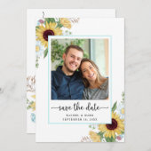 Save The Date Élégant Mariage floral de tournesol (Devant / Derrière)