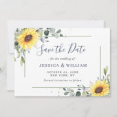 Save The Date Elégant Mariage floral de tournesol Eucalyptus (Devant)