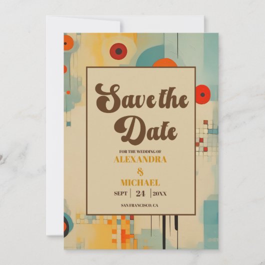 Save The Date Élégant Mariage floral du milieu du siècle (Devant)
