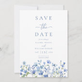 Save The Date Élégant Mariage floral Dusty Blue (Devant)
